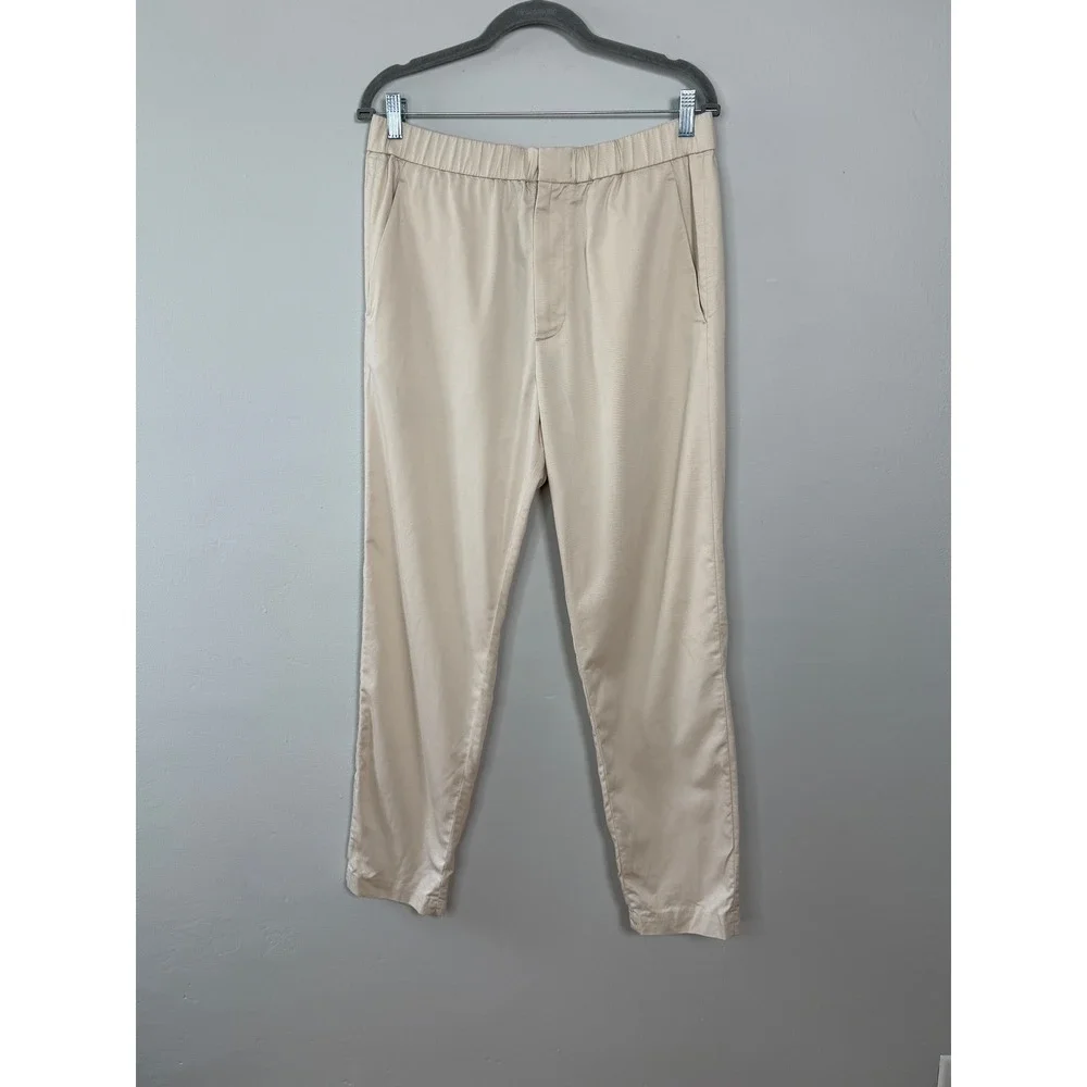 COS Trouser Pants Mens 34R Beige Elastic Waist Twill Casual Minimalist Modern